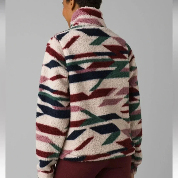 Prana Polar Escape Snap Up cream burgundy tribal teddy pullover | size M - Picture 2 of 9